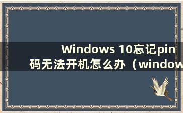 Windows 10忘记pin码无法开机怎么办（window10忘记pin码无法开机）